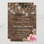 素朴なメーソンジャーライト赤面の花の結婚式 招待状 (正面/裏面)