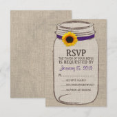 素朴なメーソンジャー及びバーラップおよびヒマワリRSVPカード 出欠カード (正面/裏面)