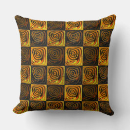 素朴なモザイクの円を持つ黄色い茶色の正方形 クッション