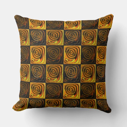 素朴なモザイクの円を持つ黄色い茶色の正方形 クッション (正面)