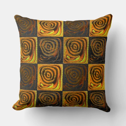 素朴なモザイクの黄色がかった正方形と円 クッション (正面)