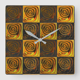 素朴なモザイクの黄色がかった正方形と円 スクエア壁時計