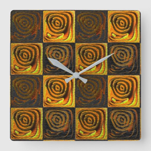 素朴なモザイクの黄色がかった正方形と円 スクエア壁時計 (正面)