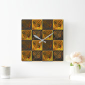 素朴なモザイクの黄色がかった正方形と円 スクエア壁時計 (ホーム)