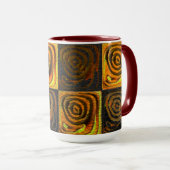 素朴なモザイクの黄色がかった正方形と円 マグカップ (正面右)