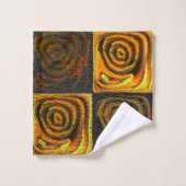 素朴なモザイクの黄色正方形と円 バスタオルセット (ウォッシュタオル)