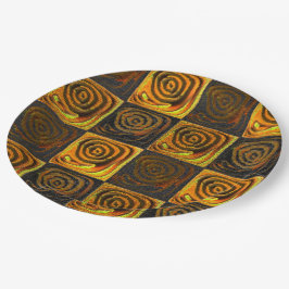 素朴なモザイクの黄色正方形と円 ペーパープレート