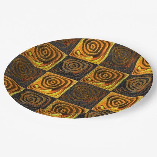 素朴なモザイクの黄色正方形と円 ペーパープレート (アングル)