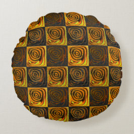 素朴なモザイクの黄色正方形と円 ラウンドクッション