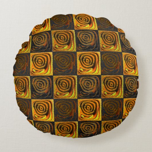 素朴なモザイクの黄色正方形と円 ラウンドクッション (正面)