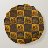 素朴なモザイクの黄色正方形と円 ラウンドクッション (裏面)