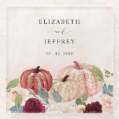 素朴なモダンなカボチャのカントリー秋の結婚式 ガラスコースター (正面)