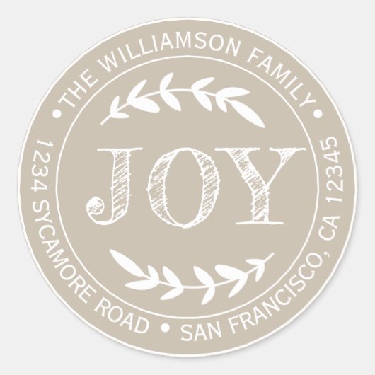 素朴なモダンなクリスマスの喜び 宛名 グレー ラウンドシール (正面)