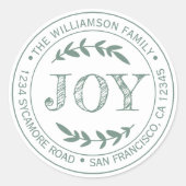 素朴なモダンなクリスマスの喜び 返信先住所 緑 ラウンドシール (正面)