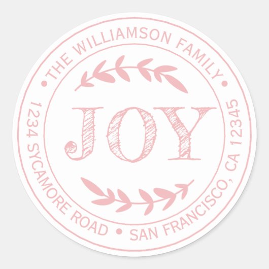 素朴なモダンなクリスマスの喜び 返信先 ピンク ラウンドシール (正面)