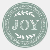 素朴なモダンなクリスマスの喜び 返送先 グリーン ラウンドシール (正面)