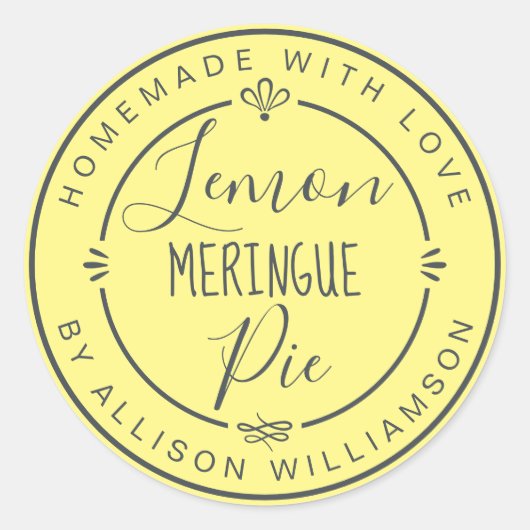 素朴なモダンな手作りレモン メレンゲパイ 黄色 ラウンドシール (正面)