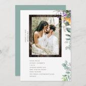 素朴なモダンウッドフレーム フォト 植物 招待状 (正面/裏面)