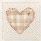 素朴なモダンハートガーリースクラップブックスタイルタータンチェック ガラスコースター (正面)