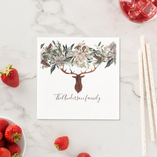 素朴なモダンフローラの葉のstarn休日 スタンダードカクテルナプキン (インサイチュ)