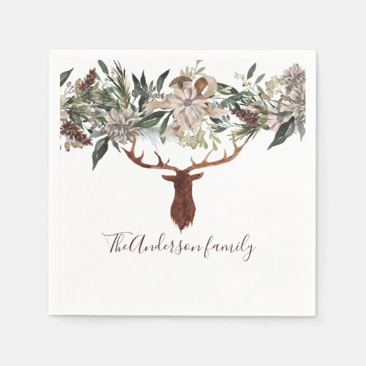 素朴なモダンフローラの葉のstarn休日 スタンダードカクテルナプキン (正面)