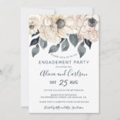 素朴なモダンフローラ書道婚約パーティ 招待状 (正面)