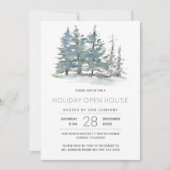 素朴なモダン冬の森のホリデーオープンハウス 招待状 (正面)