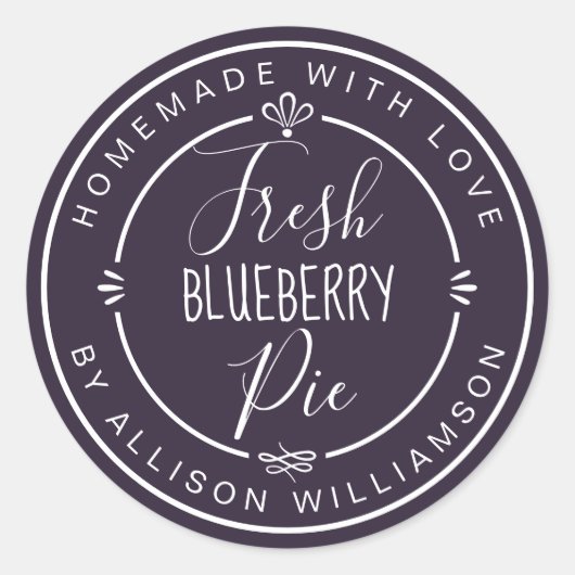 素朴なモダン手作りフレッシュブルーベリーパイ 紫 ラウンドシール (正面)