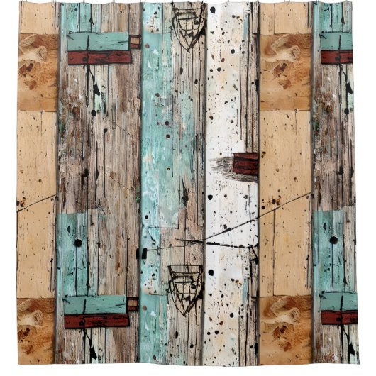 素朴なモダン木材の国スタイルアート シャワーカーテン (正面)