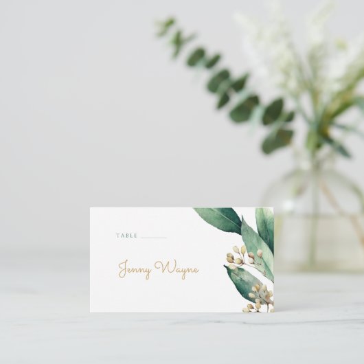 素朴なモダン植物性の緑のエスコートカード プレイスカード (スタンド正面)