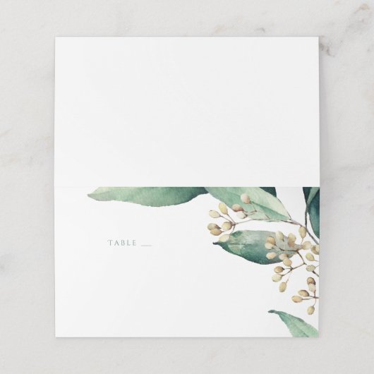 素朴なモダン植物性の緑のエスコートカード プレイスカード (外部開封)