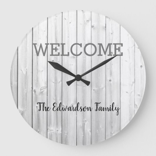 素朴なモダン歓迎ファミリー名グレーシープラップ ラージ壁時計 (正面)