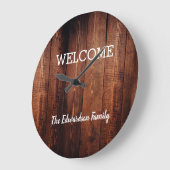 素朴なモダン歓迎ファミリー名ダークウッド ラージ壁時計 (傾斜)