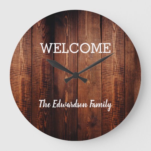 素朴なモダン歓迎ファミリー名ダークウッド ラージ壁時計 (正面)