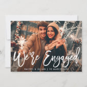 素朴なモダン白い台本の写真婚約パーティ 招待状 (正面)