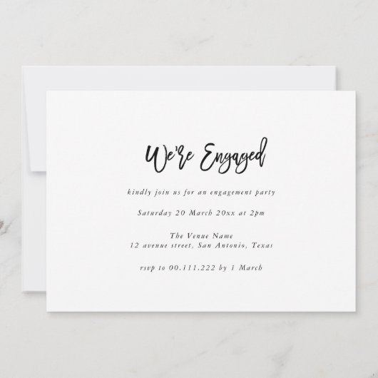 素朴なモダン白い台本の写真婚約パーティ 招待状 (裏面)