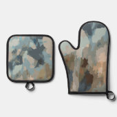 素朴なモダン青い自然の色の形オーガニック状 鍋つかみ&鍋敷きセット (正面)