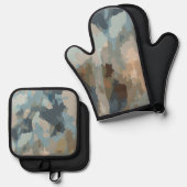 素朴なモダン青い自然の色の形オーガニック状 鍋つかみ&鍋敷きセット (正面/裏面)