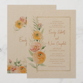 素朴なモダン オレンジ イエロー 水彩 花 招待状