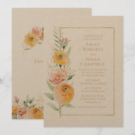 素朴なモダン オレンジ イエロー 水彩 花 招待状
