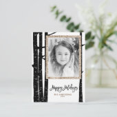 素朴なモダン ブラック バーチ & バーラップ ホリデー フォト シーズンポストカード (スタンド正面)