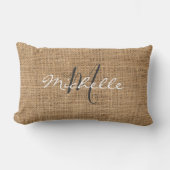 素朴なモダンburlapパーソナルモノグラム名 ランバークッション (正面)