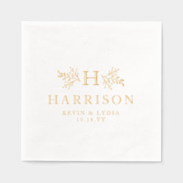 素朴なモノグラムのシンプルでエレガントな名前の結婚式 箔ナプキン