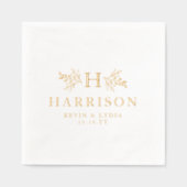 素朴なモノグラムシンプルでエレガントな名前の結婚式 箔ナプキン (正面)