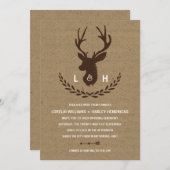 素朴なモノグラム|クラフト紙の雄鹿の結婚式 招待状 (正面/裏面)