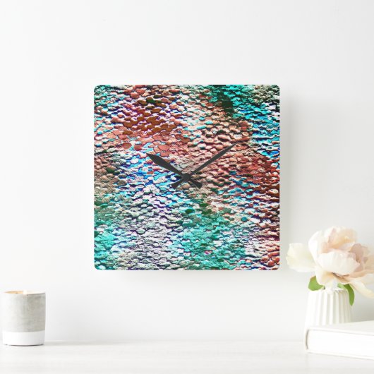 素朴なモルタルとスプラッシュで塗られた石のベース スクエア壁時計 (ホーム)