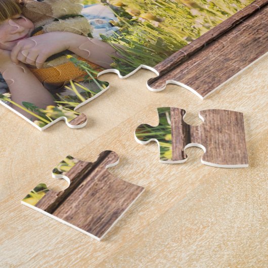 素朴なユニーク納屋の木の家族の写真コラージュ ジグソーパズル (側面)