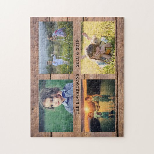 素朴なユニーク納屋の木の家族の写真コラージュ ジグソーパズル (縦)