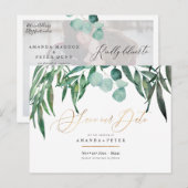 素朴なユーカリとグリーン 結婚式のご案内 ポストカード (正面/裏面)