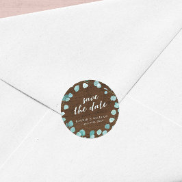 素朴なユーカリとブラウンウッドの結婚式お知らせ ラウンドシール